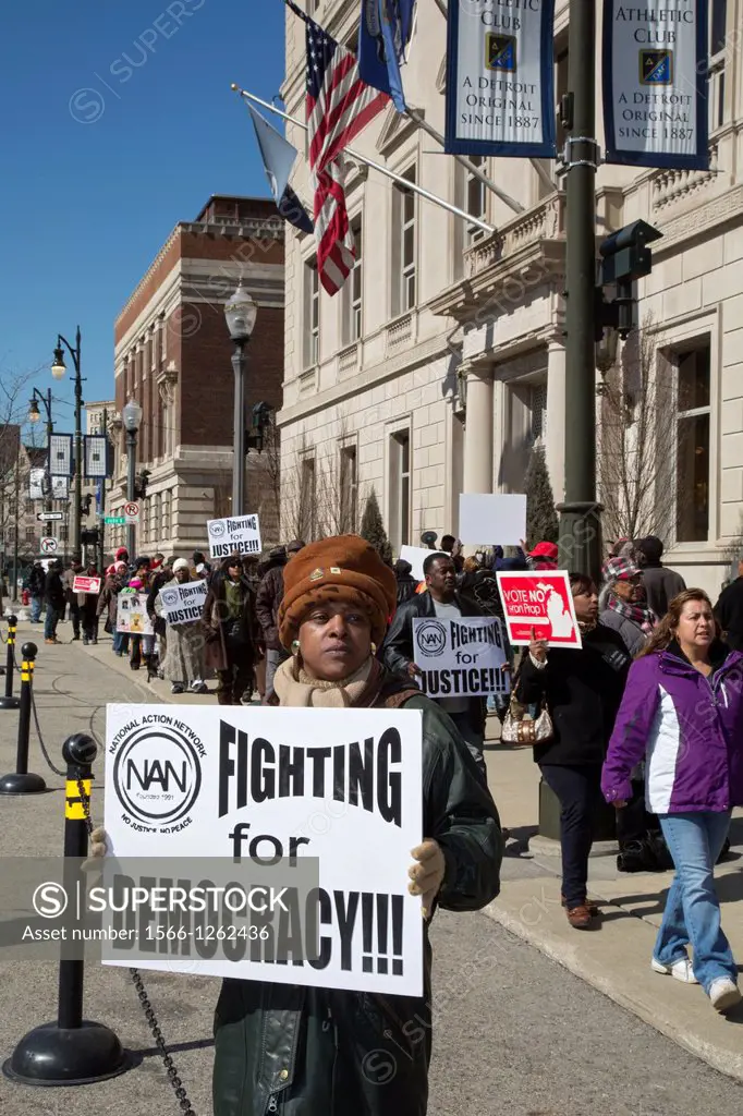 Detroit, Michigan - Detroit residents picket the Detroit Athletic Club, where Governor Rick Snyder was speaking, to protest Snyder´s plan to appoint a...
