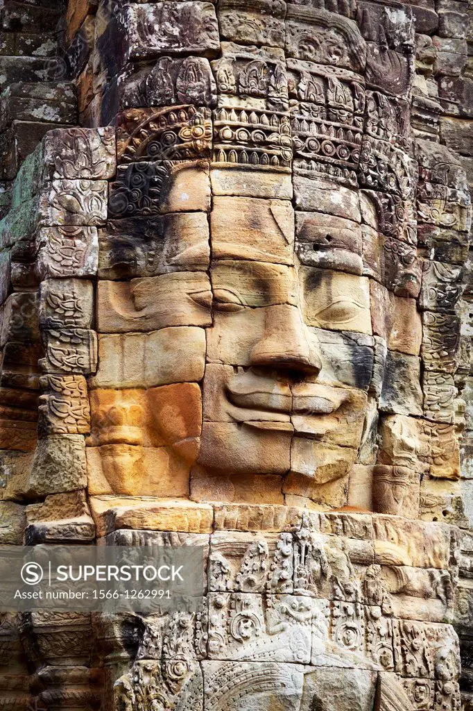 Angkor Temple Complex - one of the 200 stone faces on the Bayon Temple, Angkor Thom, Siem Reap Province, Cambodia, Asia