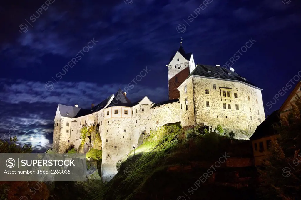Loket Castle by night, Loket, Czech Republic, Europe