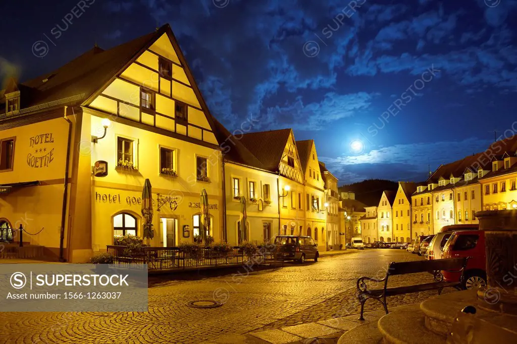 Loket - Old Town Square at night, Loket, Czech Republic, Europe