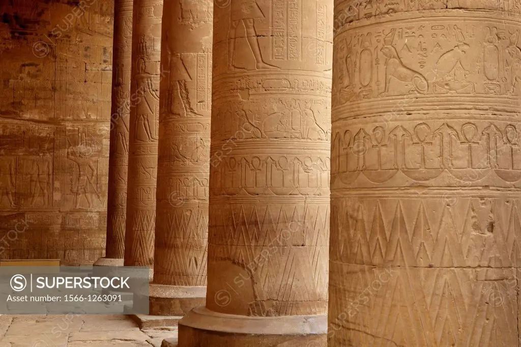 Hypostyle Hall in the Edfu Temple, Egypt - Temple of Horus, Edfu, South Egypt