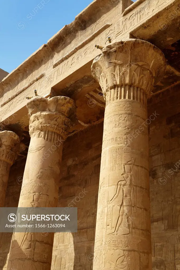 Egypt - Temple of Horus, columns in the Edfu Temple, Edfu located on the west bank of the Nile River, South Egypt