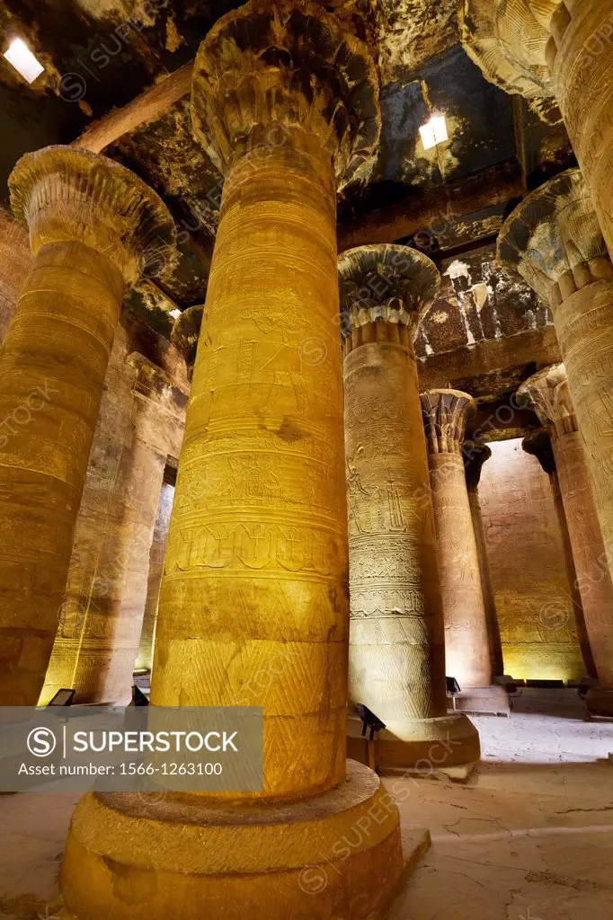Egypt - Edfu Temple, Hypostyle Hall in the Temple of Horus, Edfu, South Egypt