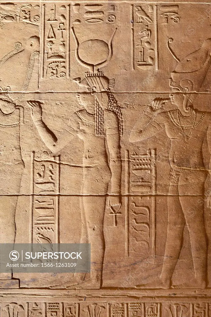 Temple of Isis - detail of reliefs inside the temple, Philae Island, South Egypt