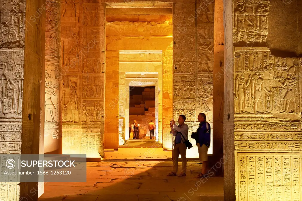 Egypt - Kom Ombo, tourists inside the Temple of Sobek, a Crocodile Temple, South Egypt