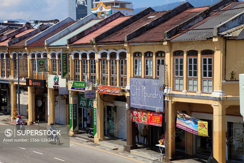 Malaysia, Penang, Georgetown, typical shophouses, street scene,