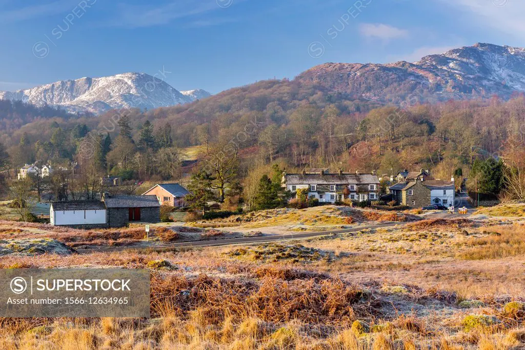View over Elterwater towards Lingmoor Fell, Lake District National Park, Cumbria, England, United Kingdom, Europe.