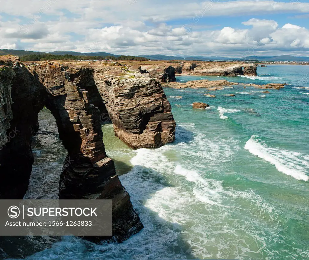 Dramatic cliffs at Playa Catedrales, Galicia coast, Spain
