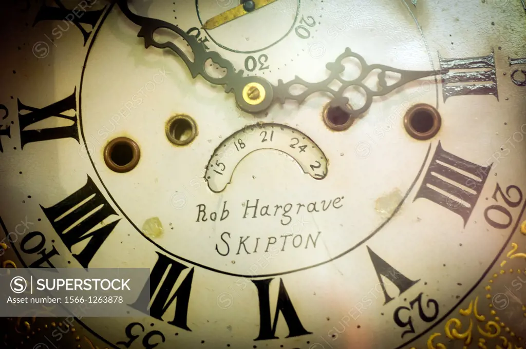 Clock of a clock maker, Rob Hargrave, Skipton, Yorkshire, England, UK
