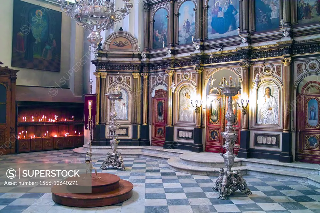 Interior of the Orthodox church in the old walled town of Kotor, Montenegro