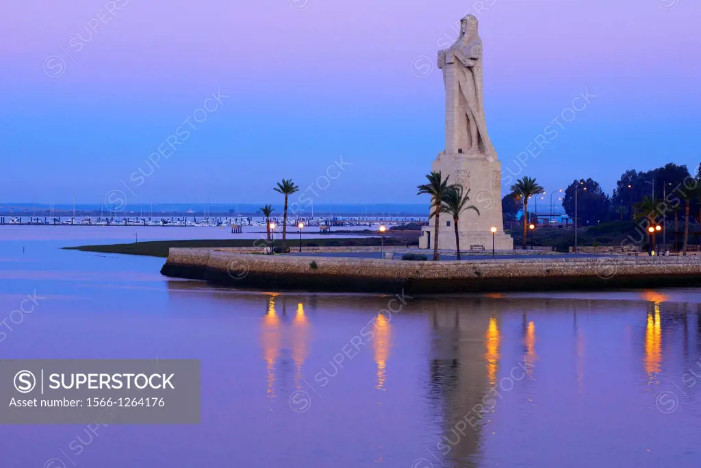 Huelva, Monument to Christopher Columbus at Dawn, Punta del Sebo, Andalusia, Spain