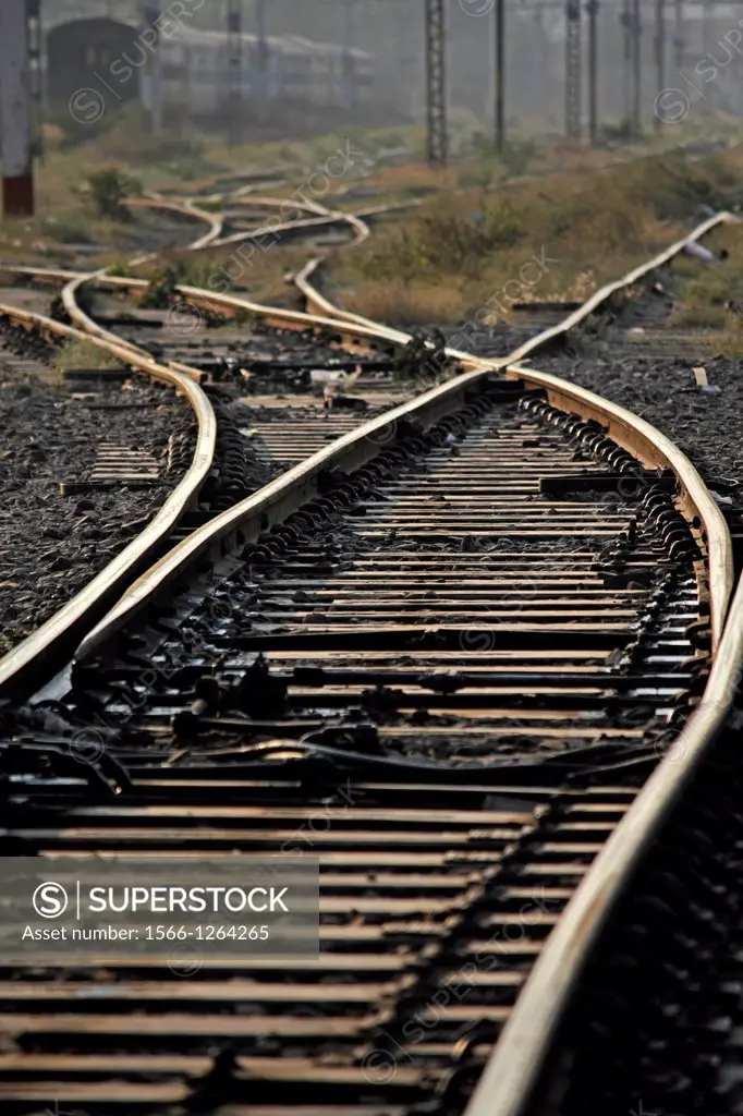 The railway track merging, Set of Points on a Railway Train Track, Pune, Maharashtra, India