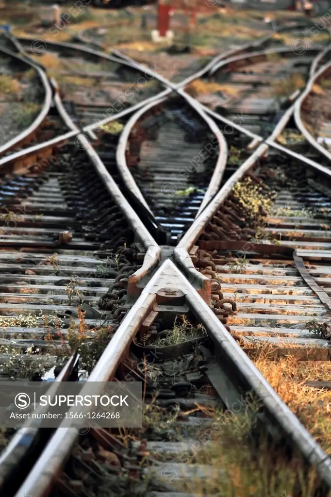 The railway track merging, Set of Points on a Railway Train Track, Pune, Maharashtra, India
