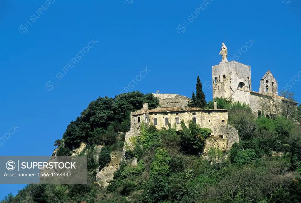 Knights Templar Tower overlooking the village of Clansayes, Drome department, region of Rhone-Alpes, France, Europe