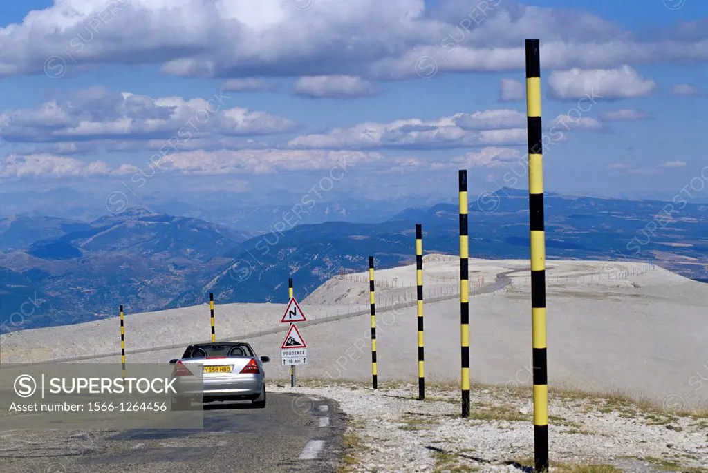 twisting road to the summit of the Mont Ventoux, Vaucluse department, Provence-Alpes-Cote d´Azur region, southeast of France, Europe