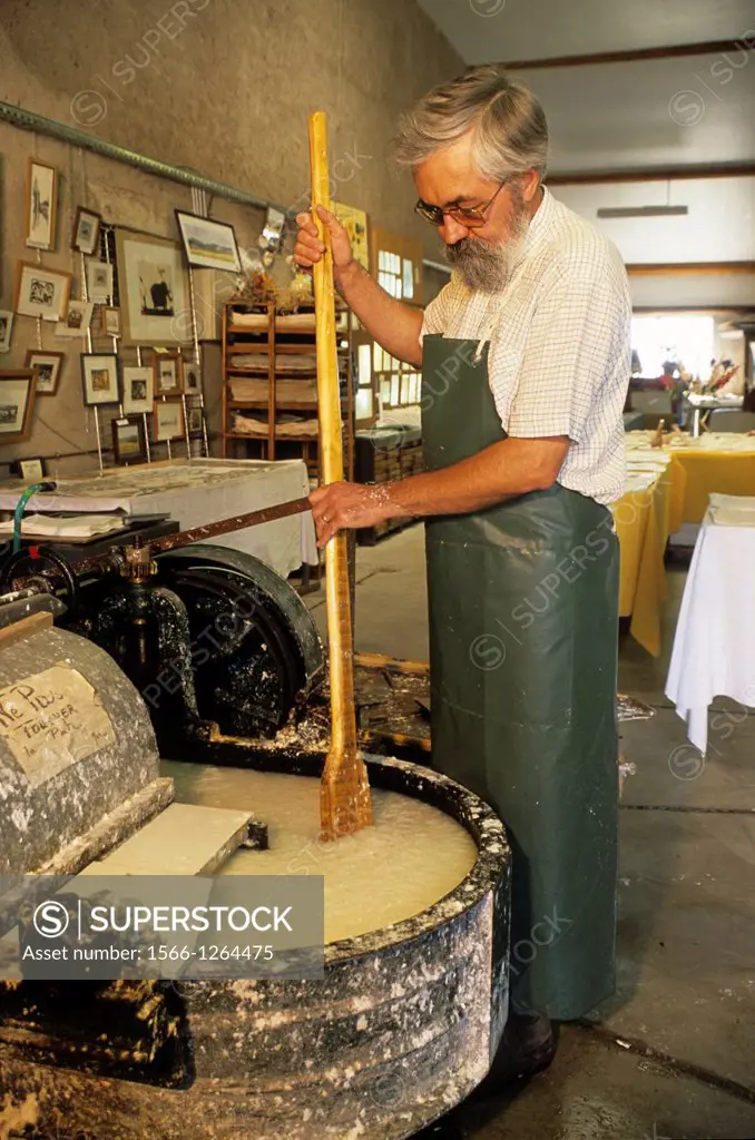 preparation of the pulp, traditional paper-making, workshop of Mr Gouy, Fontenoy-la-Joute, one of the Book Towns, Meurthe-et-Moselle department, Lorra...