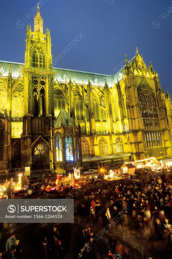 crowd on Cathedral´s square during the Saint Nicholas Day, Metz, Moselle department, Lorraine region, France, Europe