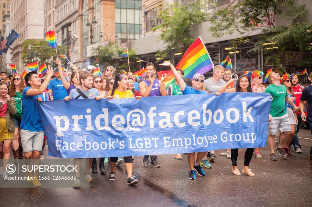 The Facebook contingent in the annual Lesbian, Gay, Bisexual and Transgender Pride Parade on Fifth Avenue in New York