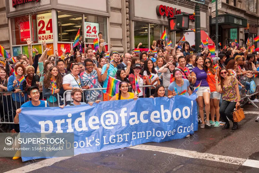 The Facebook contingent in the annual Lesbian, Gay, Bisexual and Transgender Pride Parade on Fifth Avenue in New York