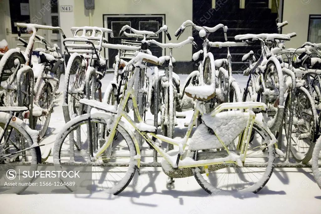 bicycles in winter in Amsterdam