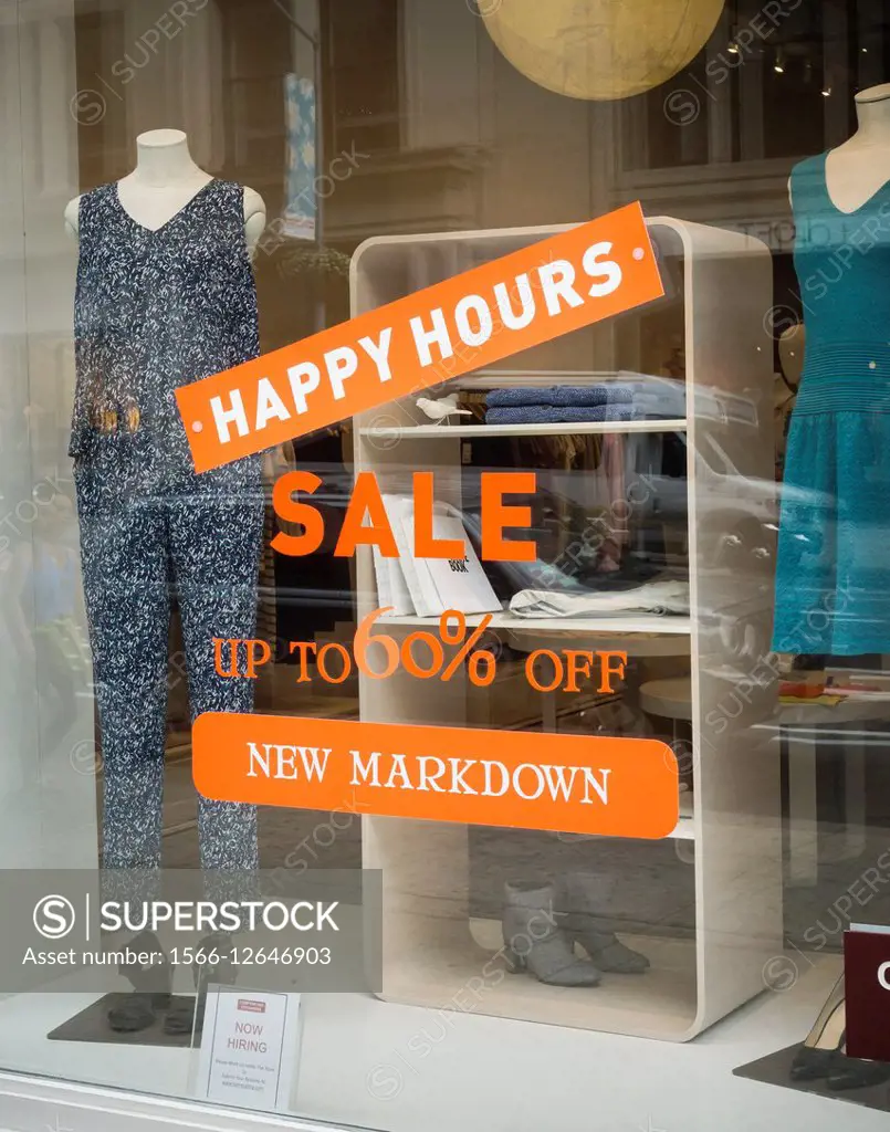 Up to 60 percent off sale at a women´s clothing store in New York