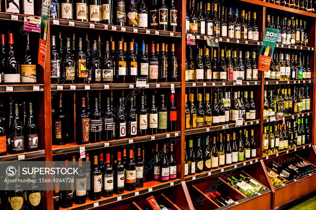 Las Vegas, Nevada - February 25, 2013: A large selection of wine at a grocery stores demonstrates the growth of the market for wines in America