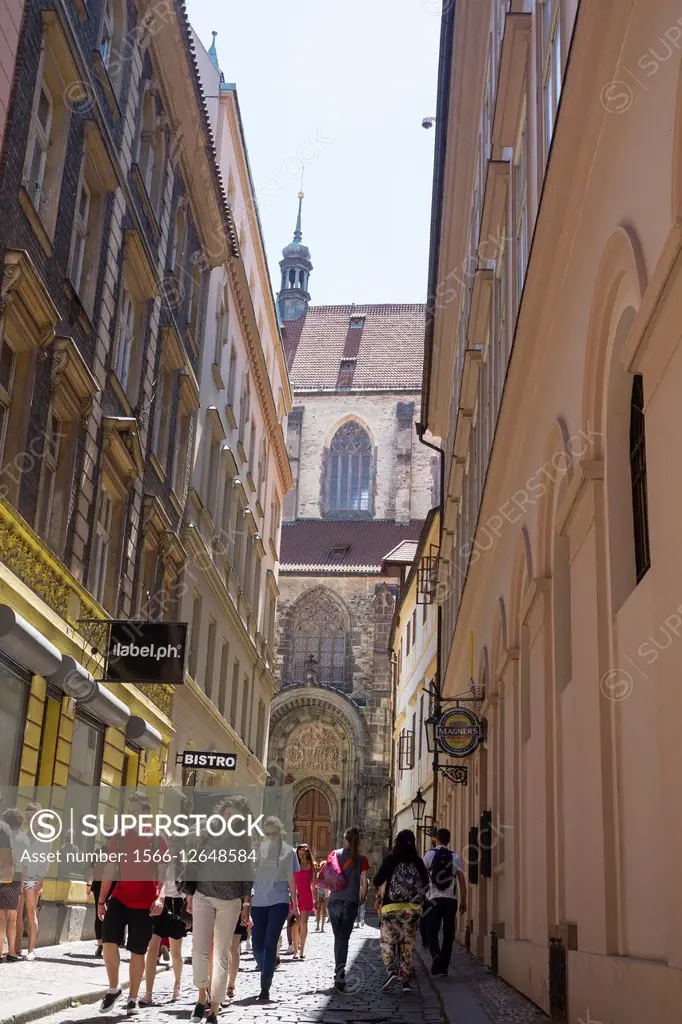 Tourists on the streets of Prague, Czech Republic.
