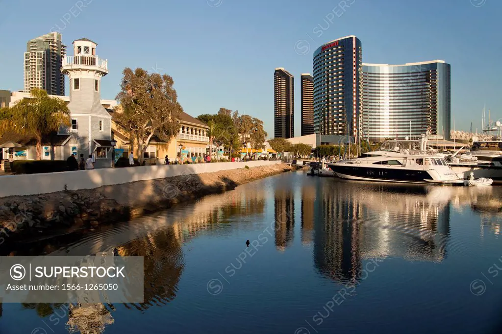Seaport Village, Marina and Marriott Marquis & Marina Hotel in San Diego, California, United States of America, USA