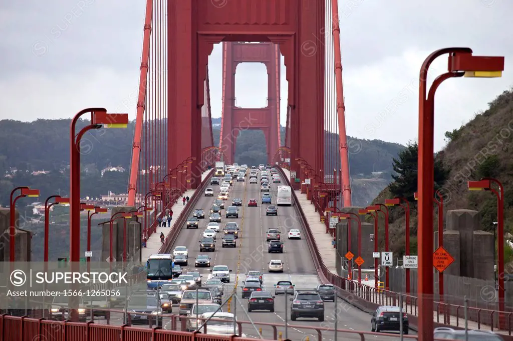 traffic on Golden Gate bridge in San Francisco, California, United States of America, USA