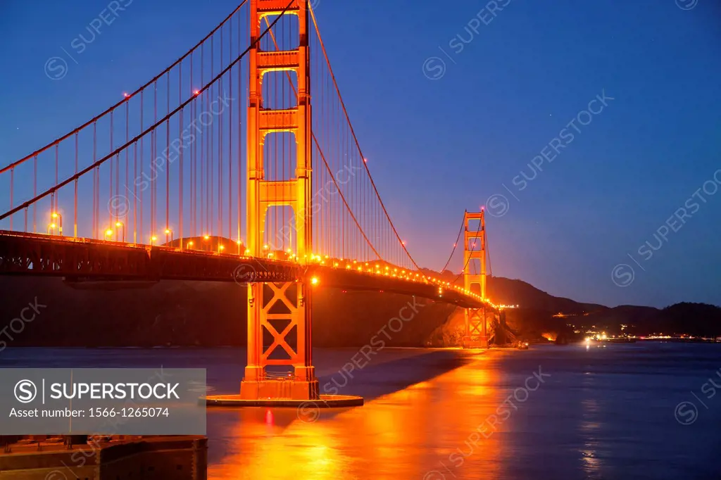 illuminated Golden Gate bridge in San Francisco, California, United States of America, USA