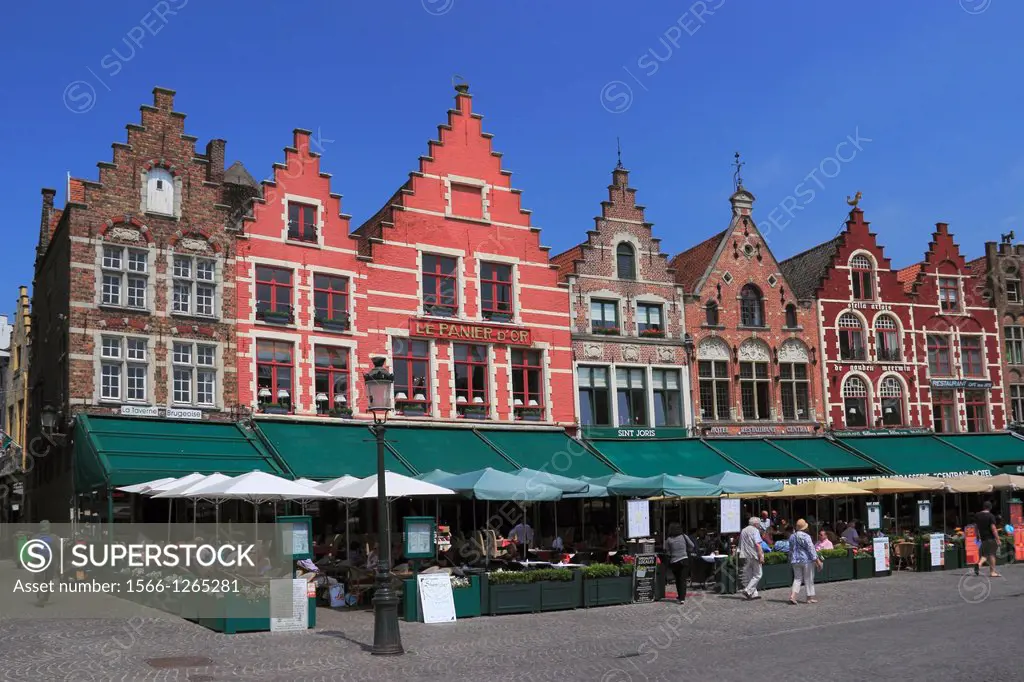 Flemish Houses on Market Square, Bruges, Flanders, Belgium