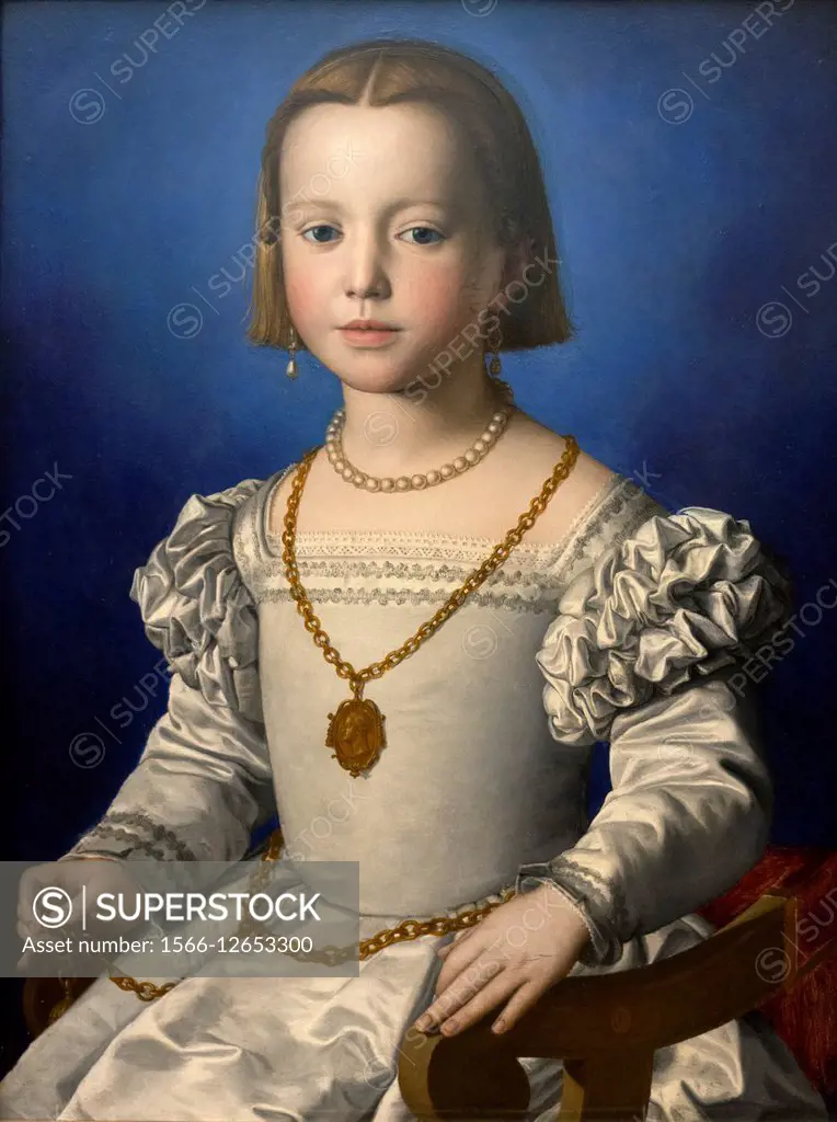 Florence. Italy. Uffizi Gallery. Portrait of Bia de´ Medici as a child, by Agnolo Bronzino, 1542, Oil on Wood.