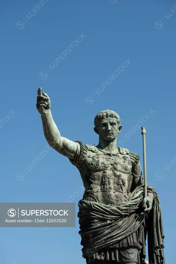 Rome. Italy. Statue of Roman Emperor Augustus on via dei Fori Imperiali.