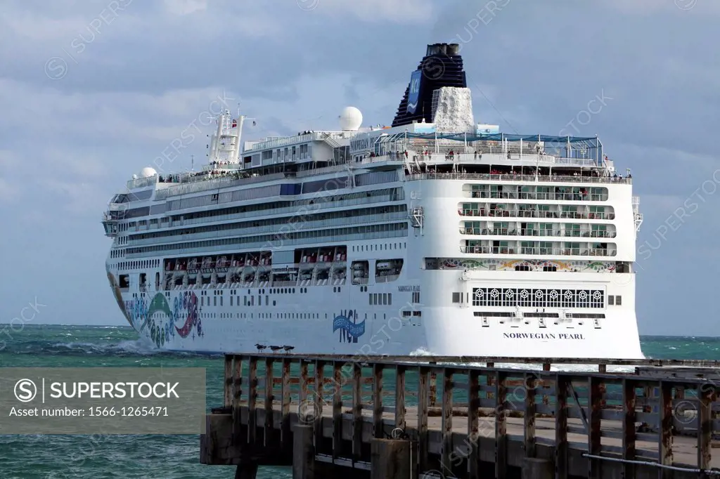 Cruise ship leaving the port of Miami, Florida, USA.