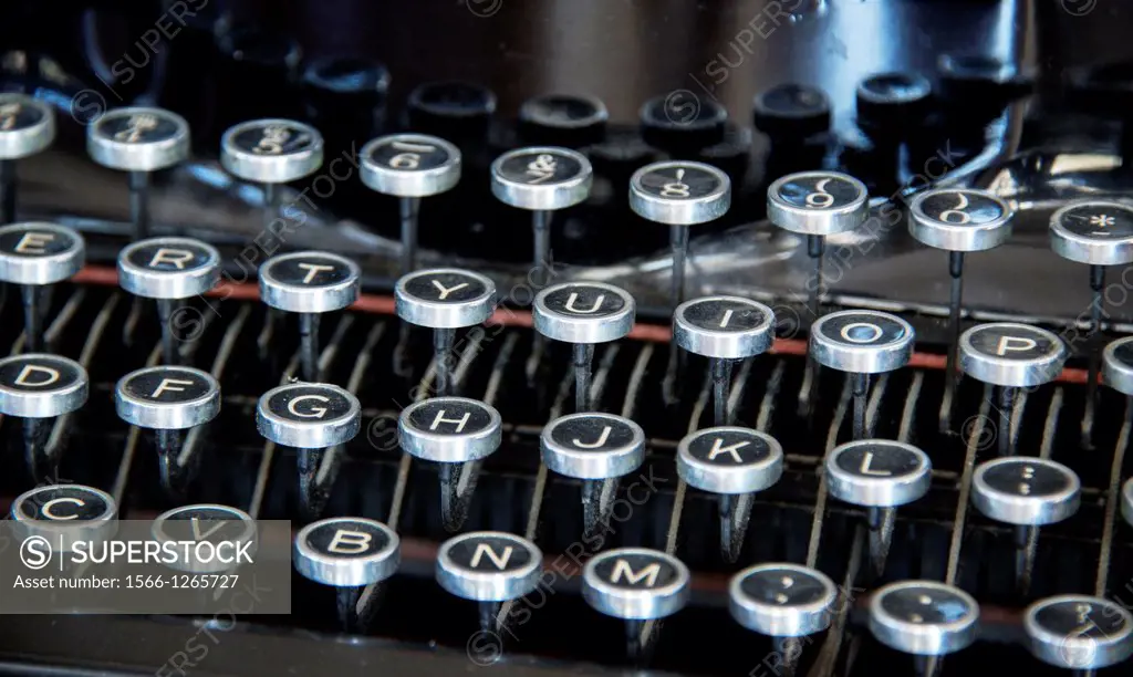 Keys on a vintage, portable manual typewriter, circa 1920