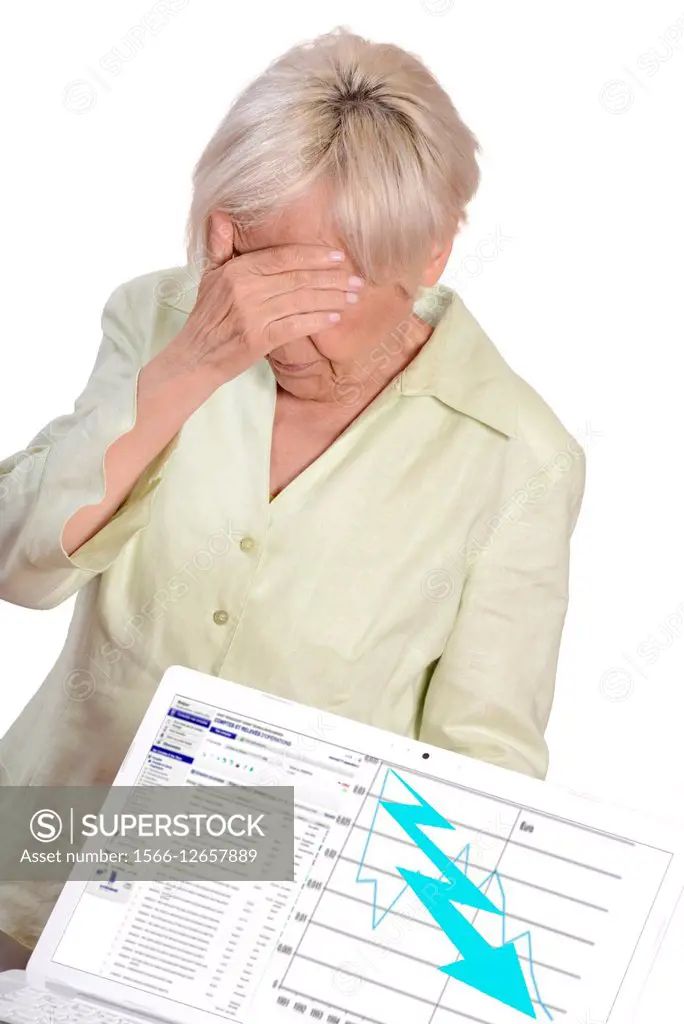 Elderly looking depress having to face her business bankruptcy.