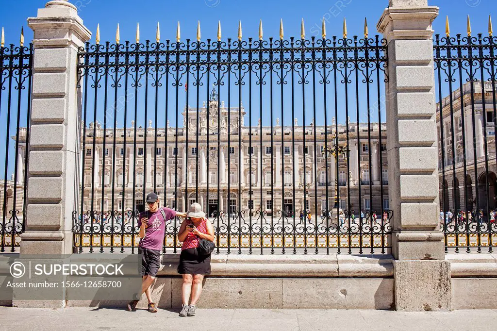 Tourist and Royal Palace. Madrid. Spain.
