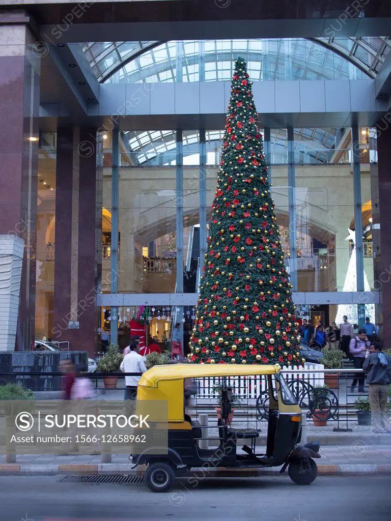 Christmas tree outside shopping mall in Bangalore, Karnataka, India