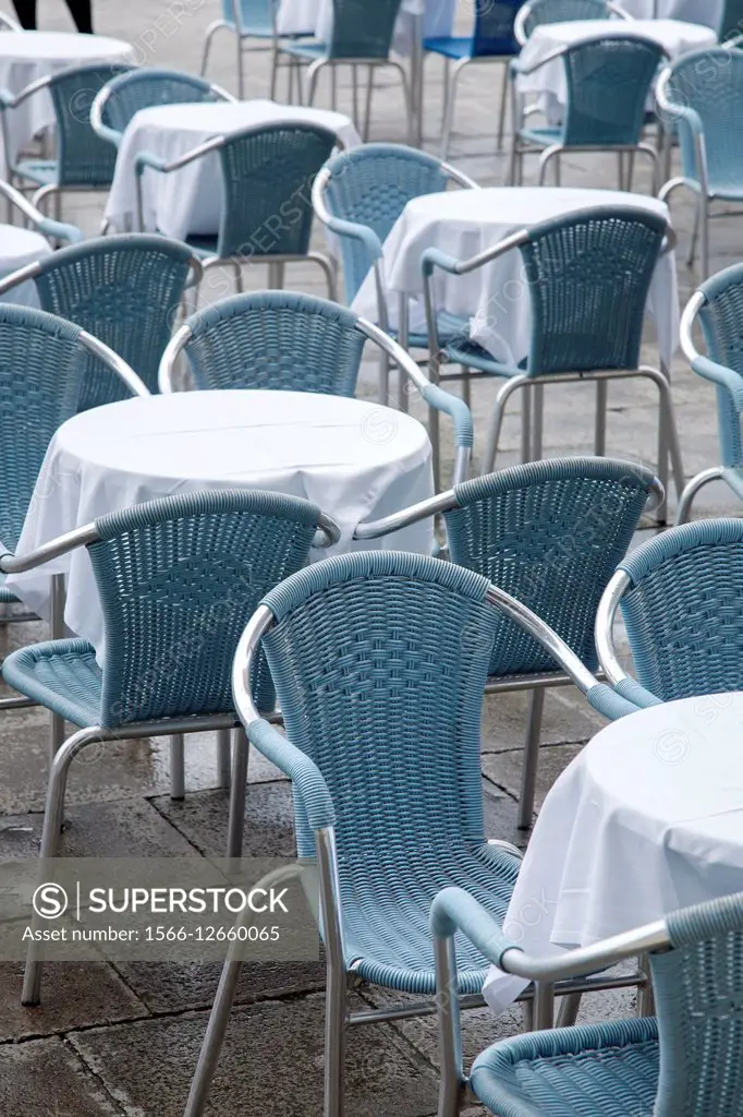 Cafe Tables and Chairs; San Marcos - St Marks Square; Venice; Italy.