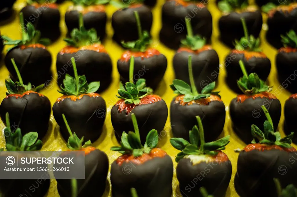 A fresh organic tray of chocolate covered strawberries