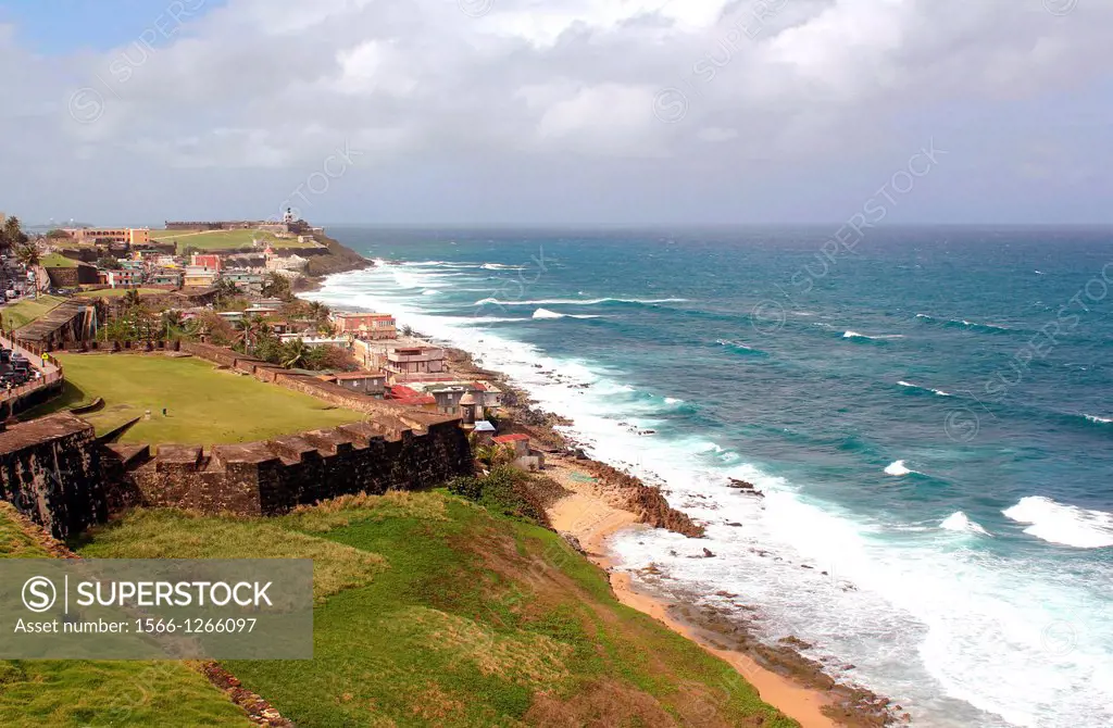 A view of the coast line from the 16th century Spanish Castillo San Felipe del Morro in San Juan, Puerto Rico