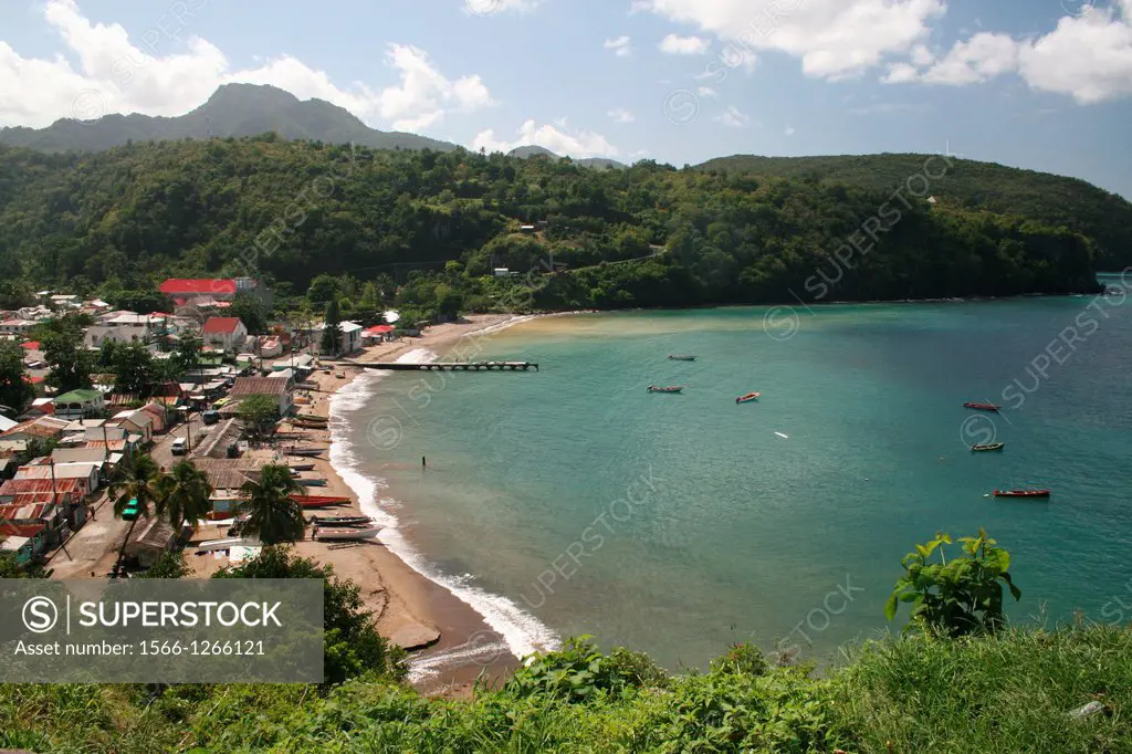 A view from the jungle of the quaint Caribbean fishing village of Anse Le Ray, St  Lucia