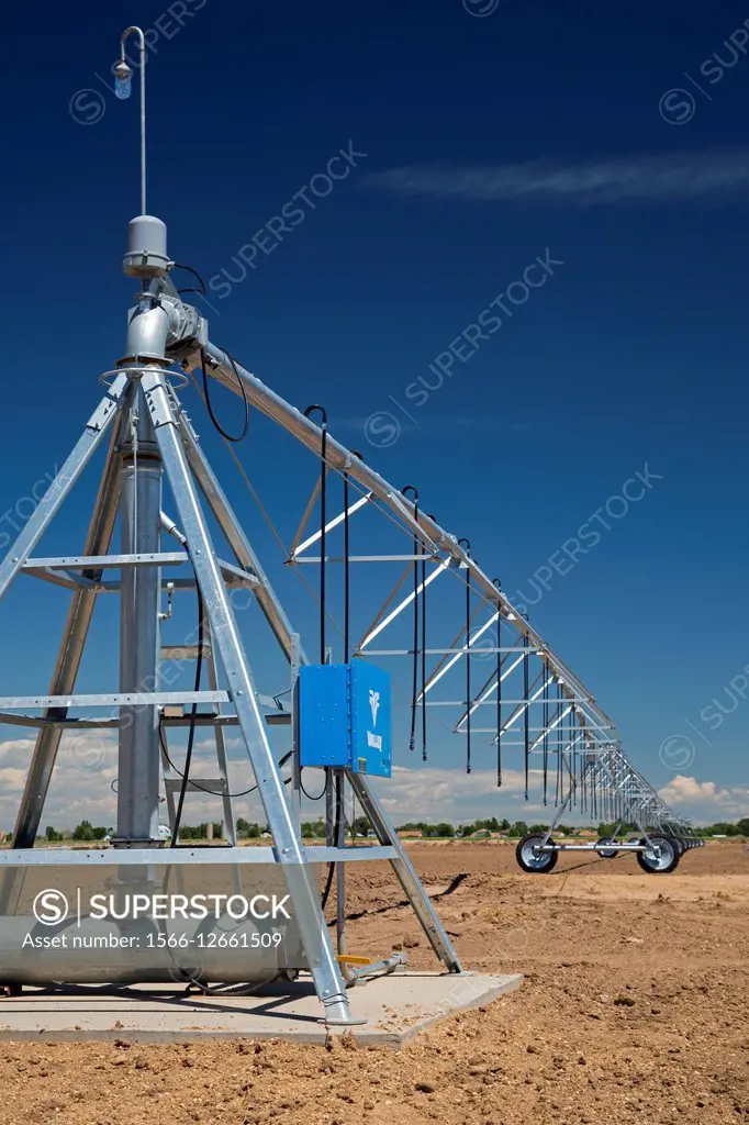 Fort Lupton, Colorado - Newly-installed center pivot irrigation equipment on a Colorado farm.