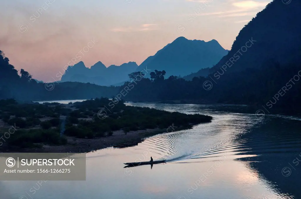 sunset on the Nam Ou River in Muang Ngoi, Laos