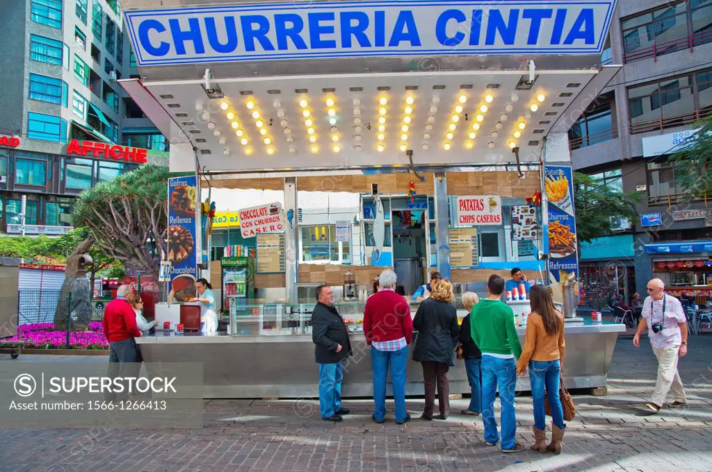 Churreria sweet snack stand at Plaza de Principe square central Santa Cruz city Tenerife island Canary Islands Spain