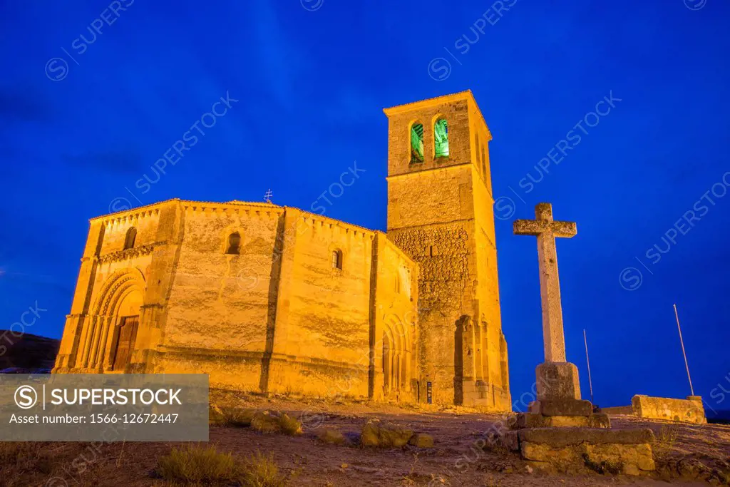 Vera Cruz church, night view. Segovia, Spain.