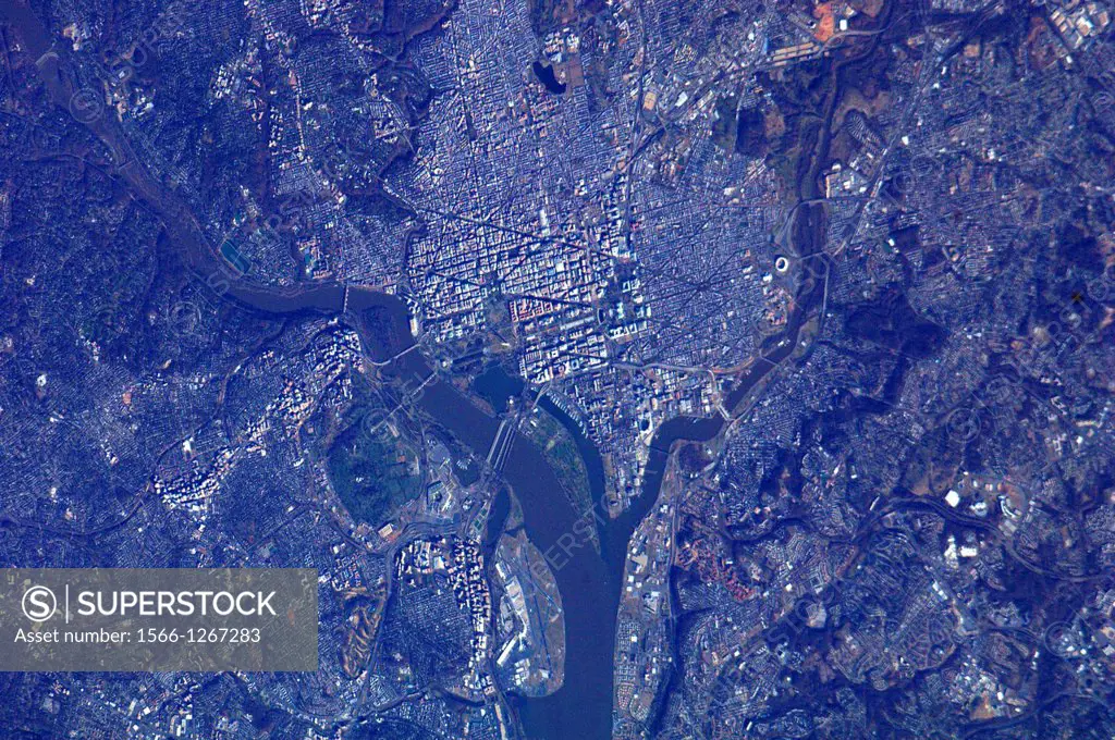 Astronauts on board the International Space Station captured this view of Washington, D.C. and the surrounding area on Sunday, Jan. 20, one day before...