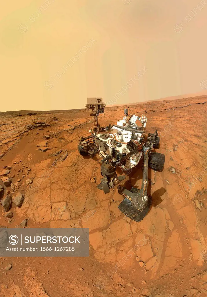Curiosity Rover's Self Portrait at 'John Klein' Drilling Site, Cropped This rectangular version of a self-portrait of NASA's Mars rover Curiosity comb...