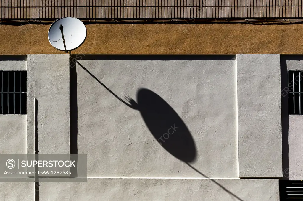 Satellite dish in apartments building, Valencia, Comunidad Valenciana, Spain