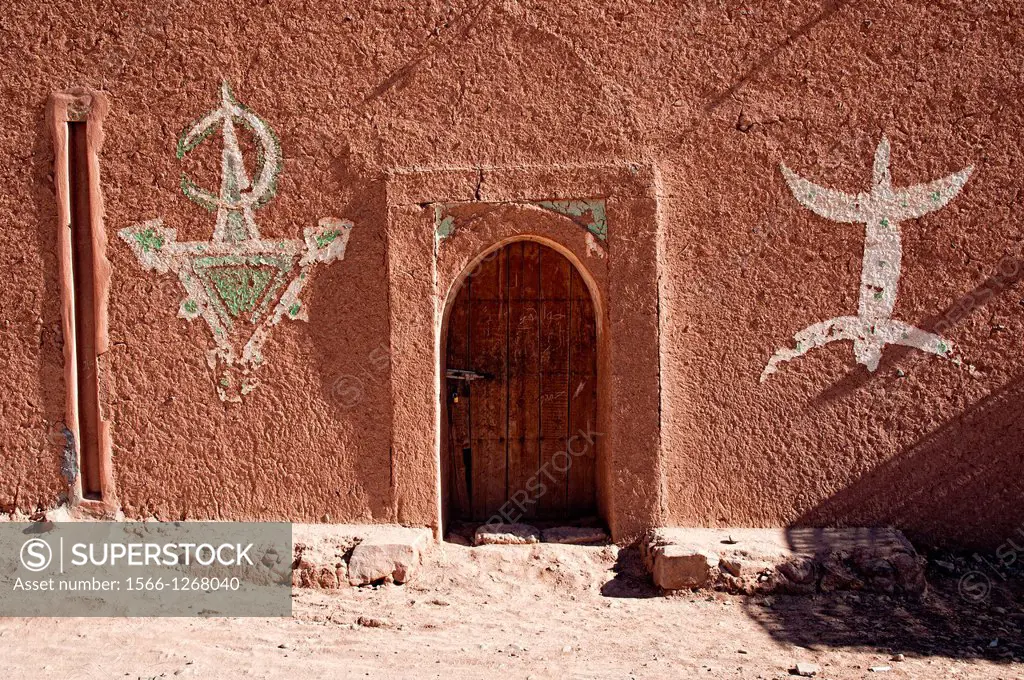 Simbols painted on a wall in a Kasbah, Zagora, Draa Valley, Morocco
